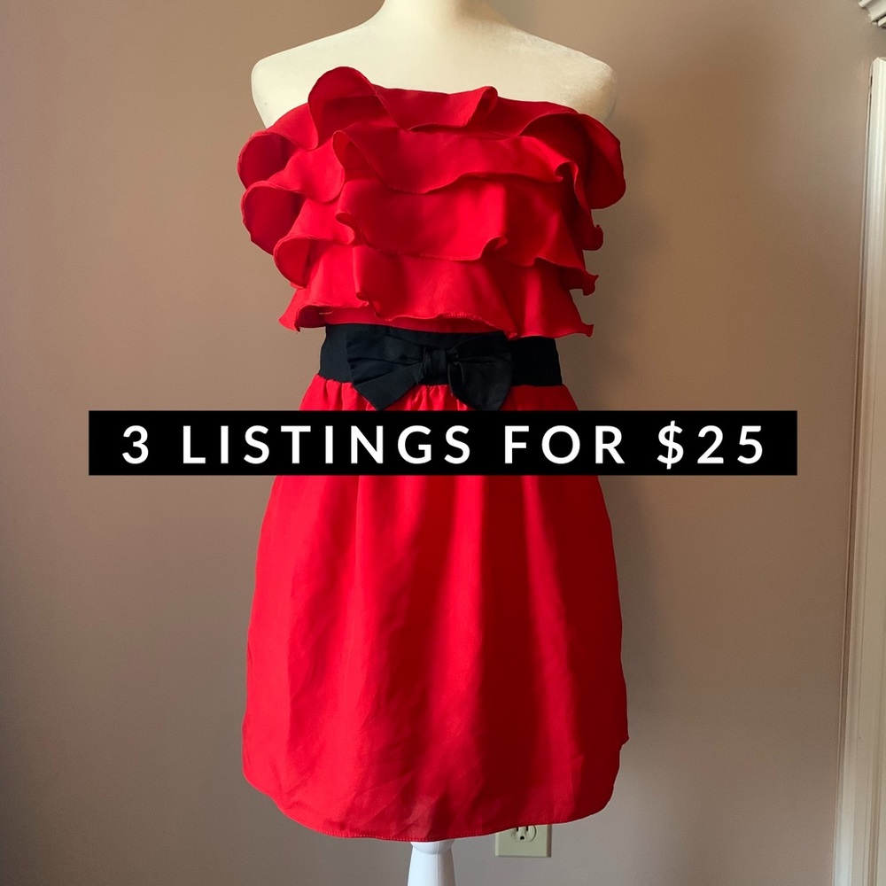 Red Ruffle Strapless Dress - Size Small
